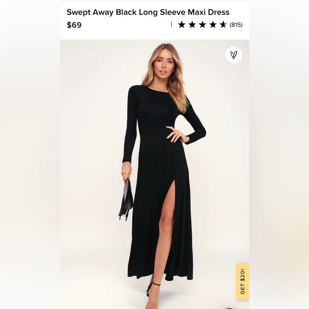 Lulus Swept Away Black Long Sleeve maxi dress. Size S